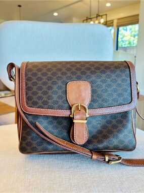 Celine Vintage Brown Monogram Crossbody Bag in Excellent Condition